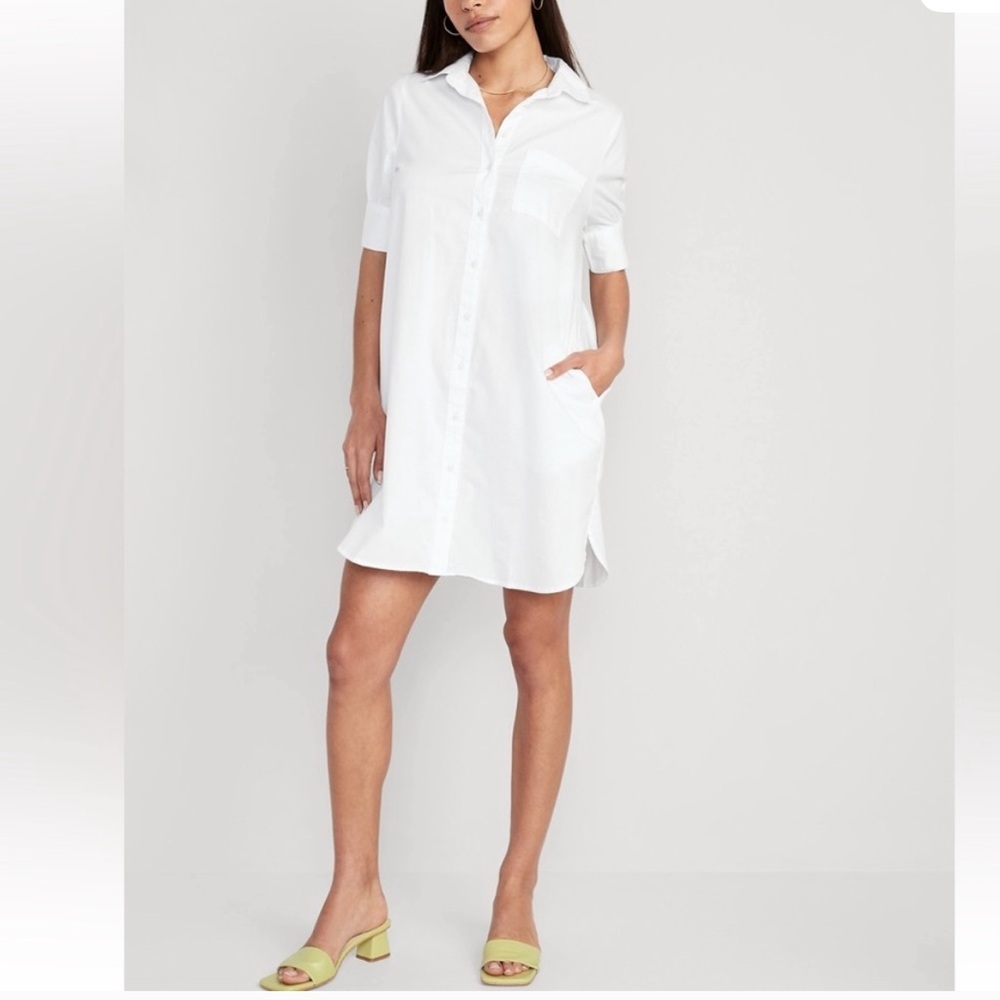 New Old Navy White Cotton Button Down Shirt Dress Size XXL Minimalist Preppy - Picture 12 of 13